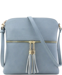 Fashion Puzzle Tassel Zip Pocket Crossbody Bag LP062S BLUE GRAY